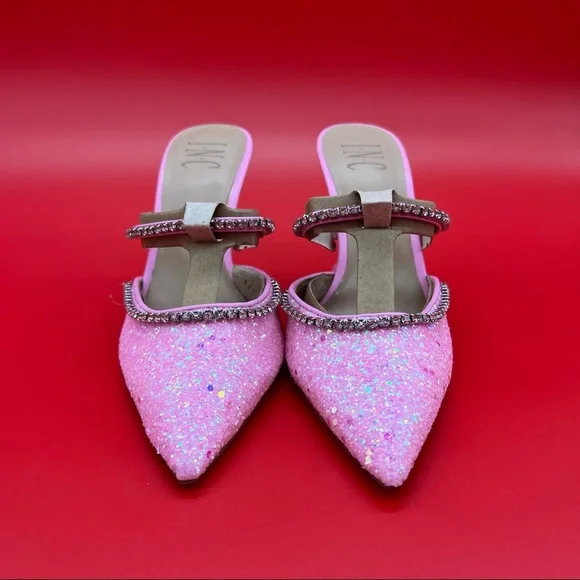 INC International Concepts Gylana Pink Glitter Mule Heels/Rhinestone Straps - Picture 12 of 15